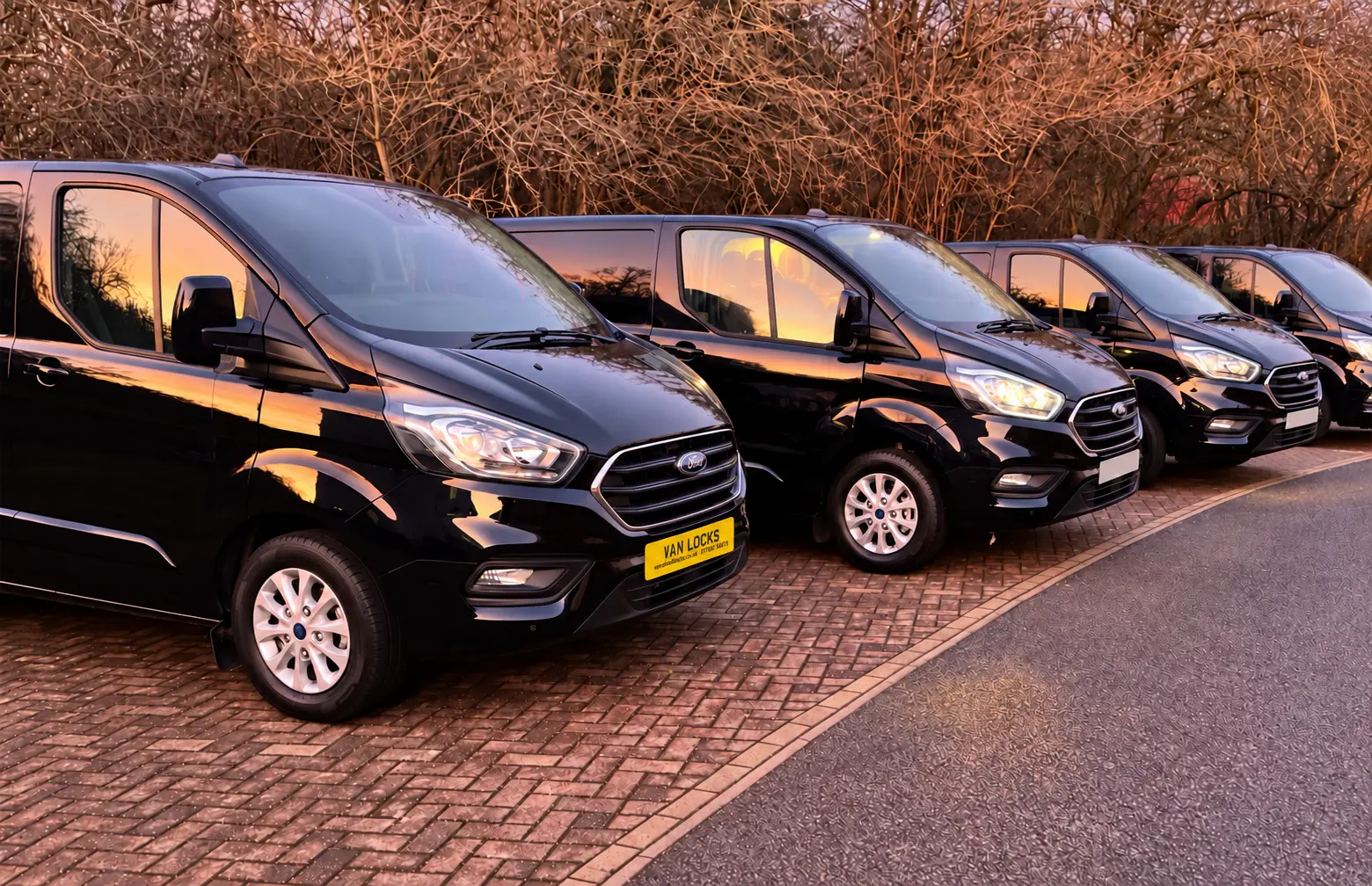 Ford Transit Custom vans shown together for a commercial fleet security enquiry
