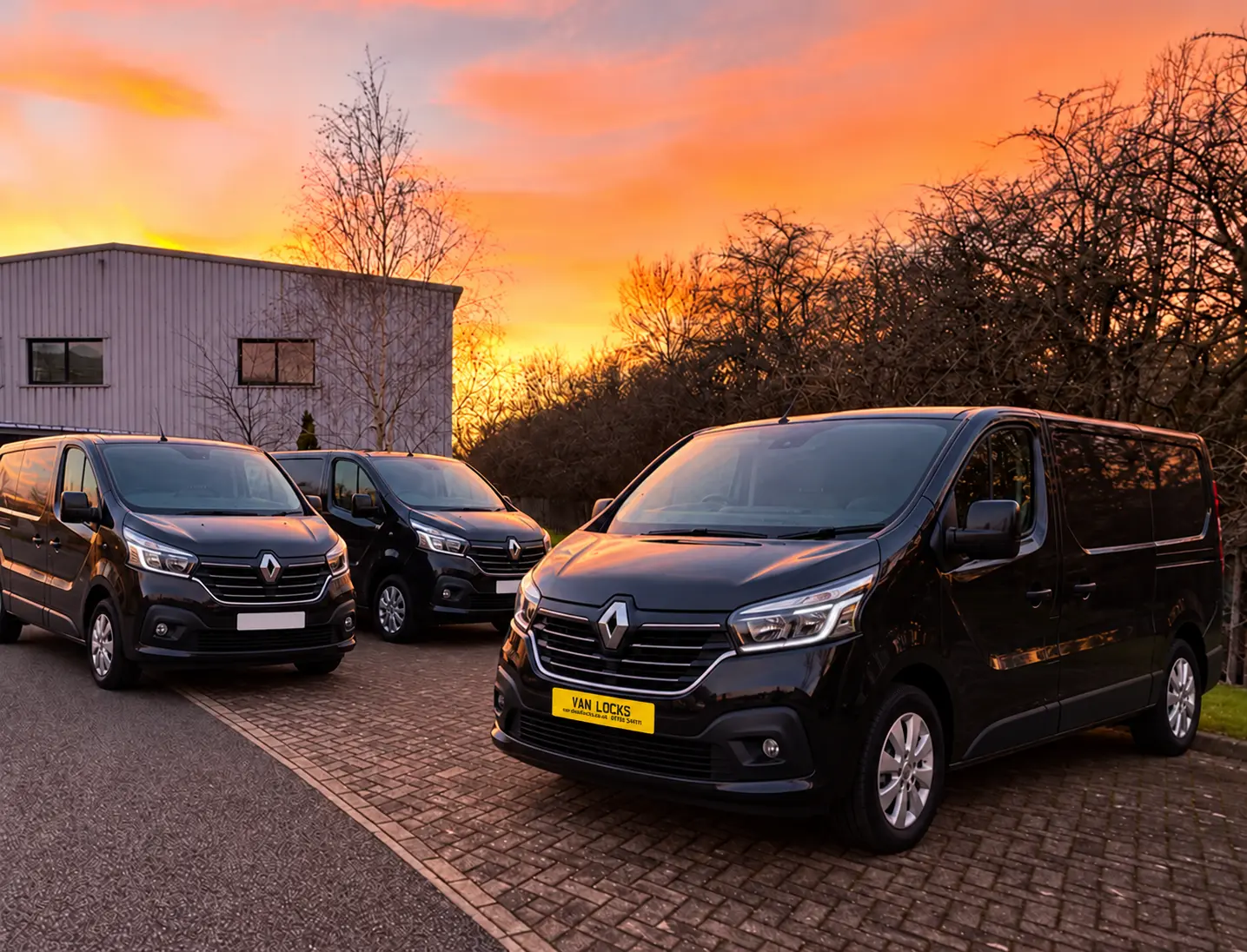 Renault Trafic vans photographed together for fleet security illustration